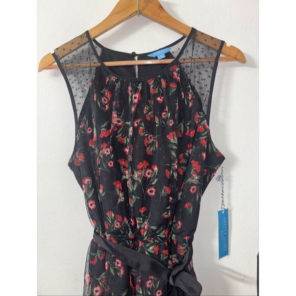 Draper James RSVP sleeveless clip dot tulle dress dainty floral black multi larg - Picture 7 of 11